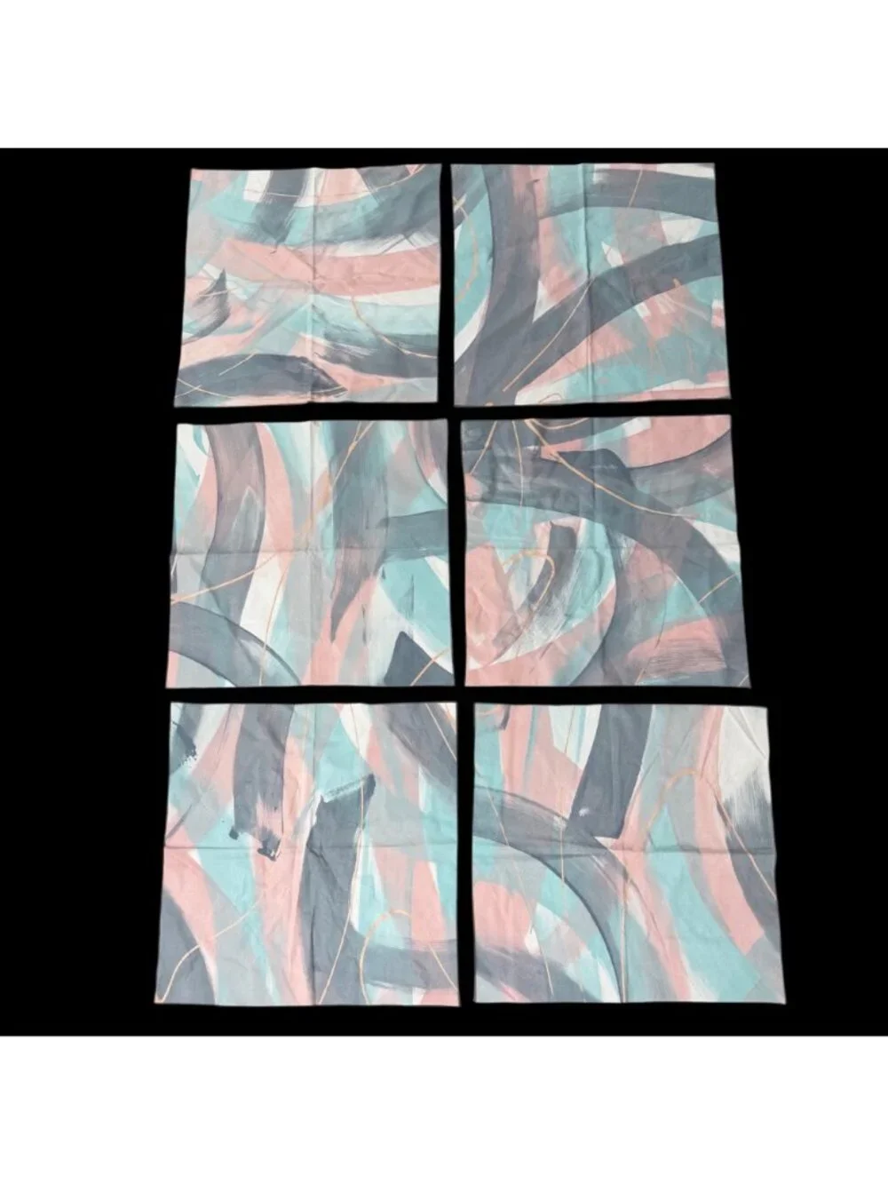 Abstract Pastel 1980s Cloth Napkins Set Of 6 Pink Aqua Gray Brushstroke Vintage